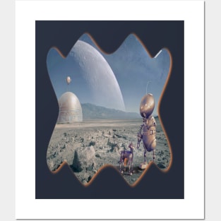 Robot and pet in extraterrestrial city UFO Posters and Art